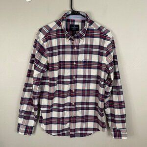 American Eagle Classic Fit Plaid Flannel Button Down Up M Preppy Red Blue